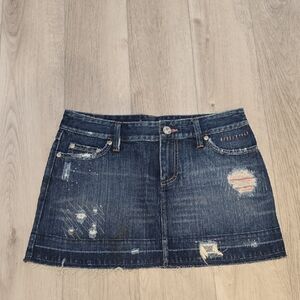 Vintage Y2K American Eagle Outfitters Distressed Dark Blue Denim Mini Skirt 6